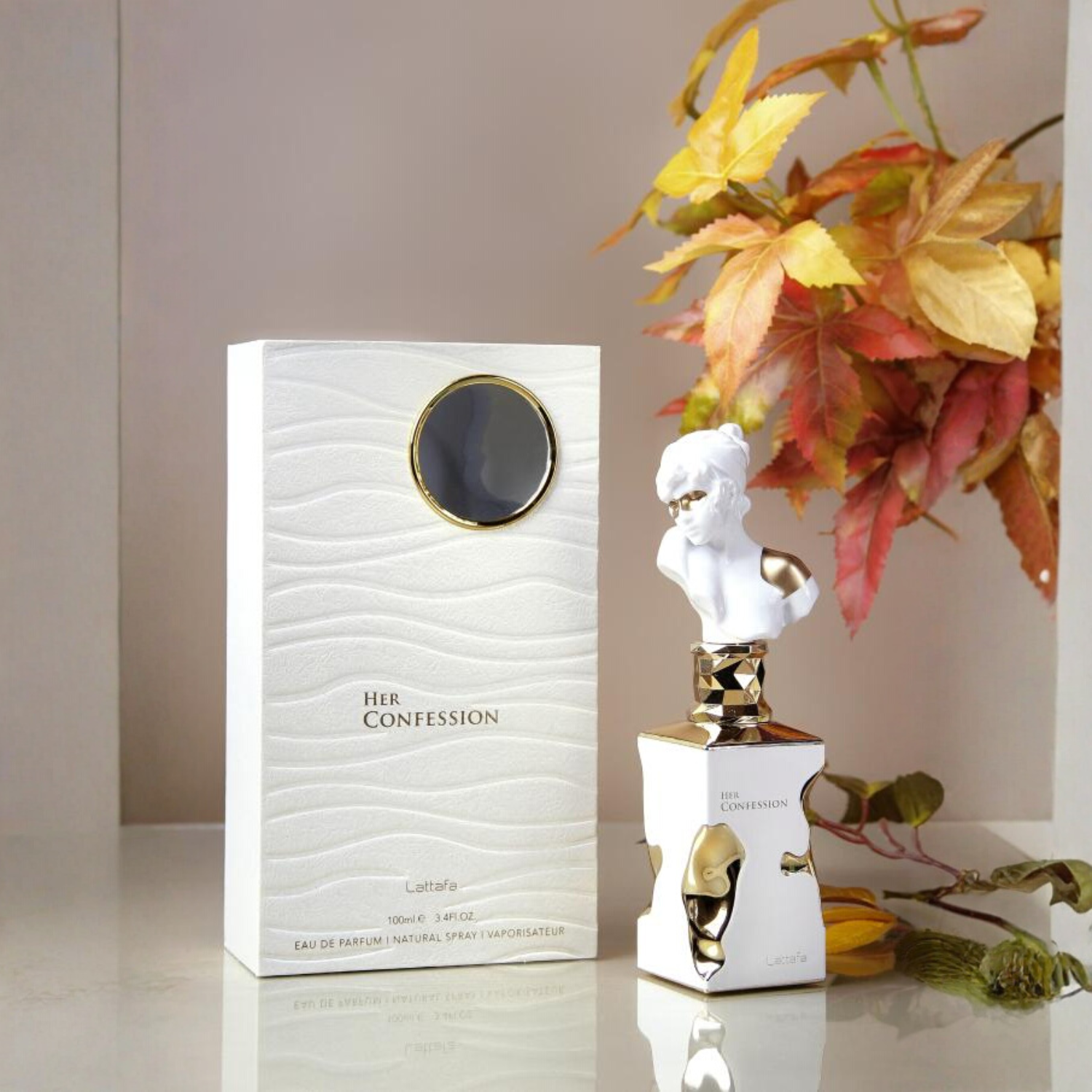 Flacon et boîte Her Confession Lattafa parfum femme floral élégant